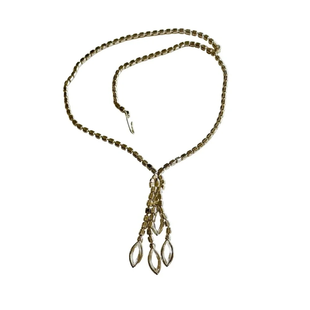Necklace VTG Jeweled Austrian Crystal‎ Rhinestone tassel open bezel Sparkly 18